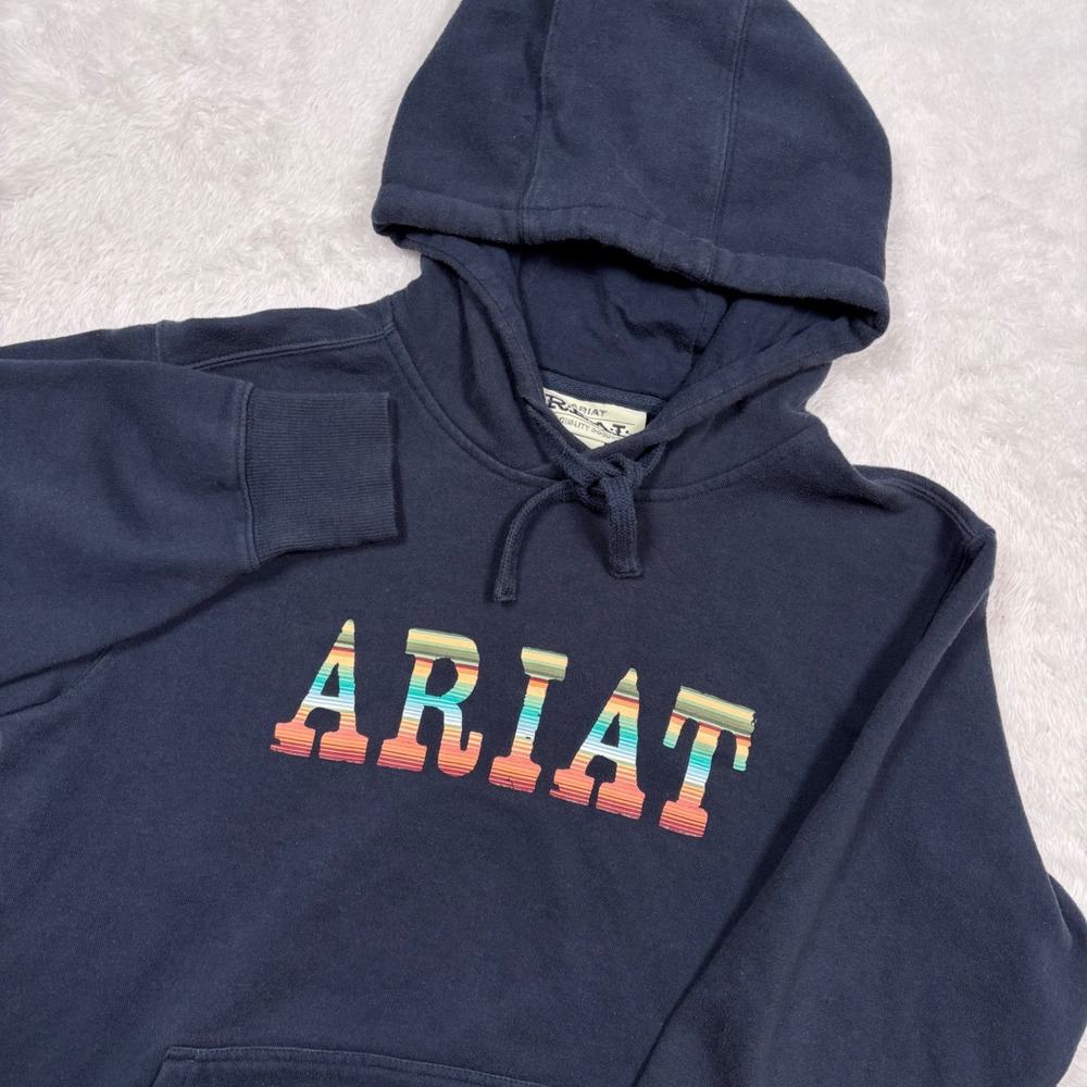 Ariat Real Serape Hoodie Sweatshirt Womens S Navy‎ Blue Logo Western 10030673